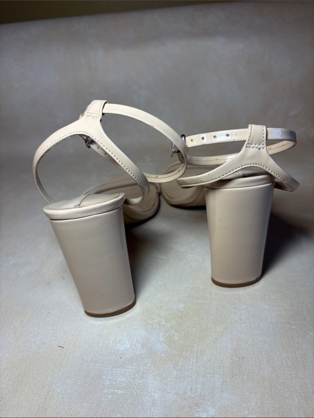 Gianni Bini Kenzie  Blush Nude Patent Ankle-Strap Block Heel Sandal, size 8M - Picture 4 of 7